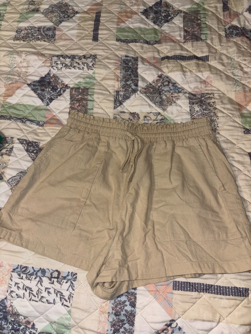 SHEIN Tan High-Waist Elastic Drawstring Shorts